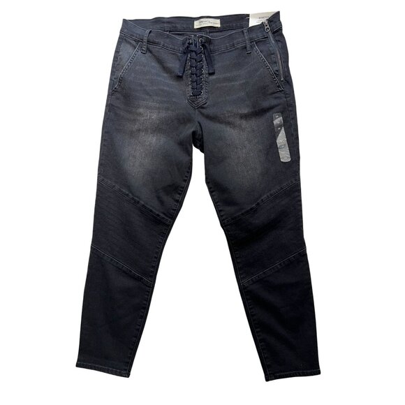 NWT Gap 1969 Womens True Skinny Jeans Sze 33 Black Denim  Mid Rise Ankle Lace Up - Picture 1 of 11